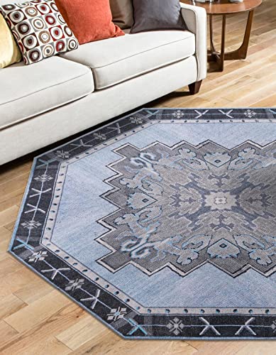 Rugs.com Timeless Collection Teppich, 152 cm, achteckig, blaugrau, Flachgewebe, perfekt für Wohnzimmer, Küche, Eingangsbereich von Rugs.com
