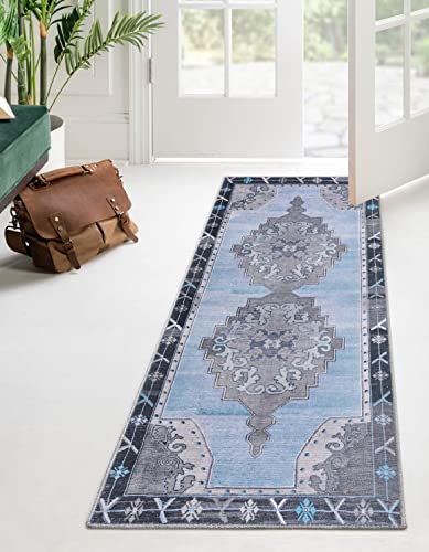 Rugs.com Timeless Collection Teppich, 60 x 35 cm, blau-grauer Flachgewebe-Teppich, perfekt für Flure, Eingänge von Rugs.com