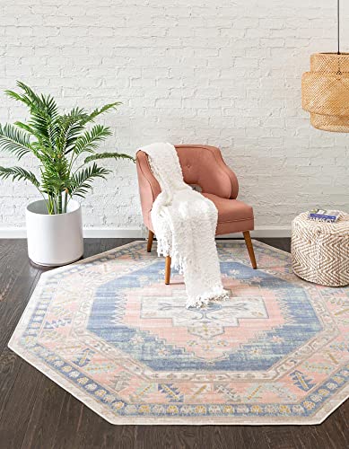 Rugs.com Whitney Collection Teppich, 2,1 m, achteckig, französischer blauer niedriger Teppich, perfekt für Wohnzimmer, Küche, Eingangsbereich von Rugs.com