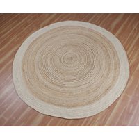 Jute-Teppich, Rustikaler Look, Handgefertigter Teppich, Runder Küchenteppich, Natürlicher Vintage-Geflochtener Bodenteppich, 3x3, 5x5, 6x6Fuß von RugsForeverCo