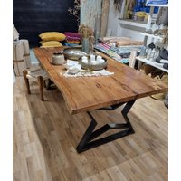 Live Edge Esstisch Reclaimed Single Slab, Konferenztisch Aus Mangoholz Massivplatte 203 cm Länge 106 Ca. Bereite An Der Breiteste Stelle von RugsPavilion