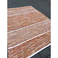 Scandinavian Cotton Handwoven Rug Multi Colored Zig Zag Pattern Handmade Reversible Orange White von RugsPavilion