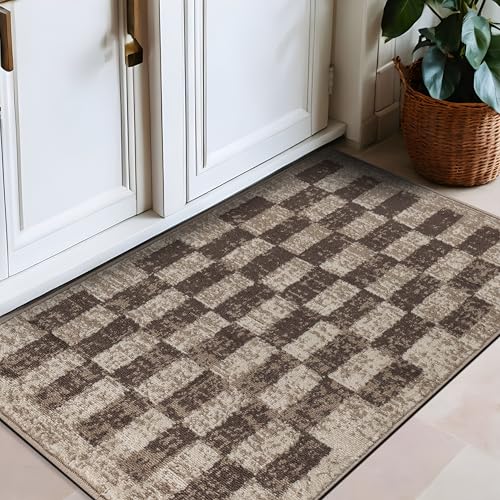 Rugshop Beige karierter Teppich – strukturierter Gittermuster-Teppich für Wohnzimmer, Schlafzimmer oder Büro – neutrale, zeitgenössische, weiche Bodendekoration, 7,6 x 1,2 m, Beige von Rugshop