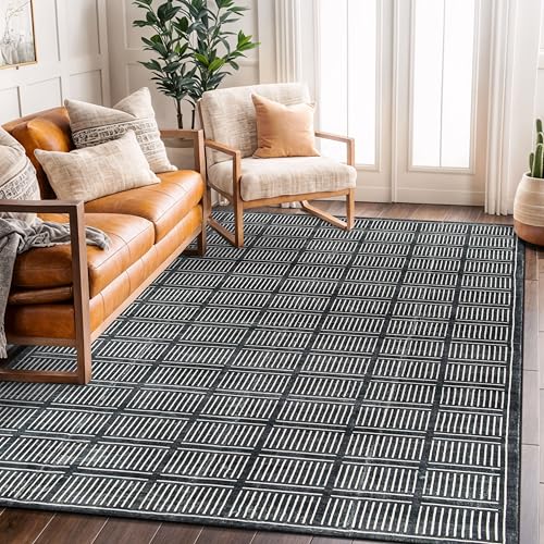 Rugshop Bohemian Stripe Lines Teppich, waschbar, rutschfest, 1,5 m x 2,1 m, Schwarz von Rugshop