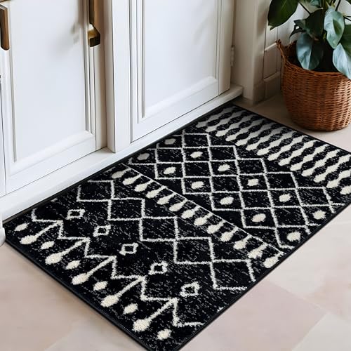 Rugshop Boho-Teppich im Tribal-Stil, geometrisches Rauten- und Streifenmuster, für Wohnzimmer, Schlafzimmer oder Eingangsbereich, weich, modern, böhmische Bodendekoration, 7,6 x 1,2 m, Schwarz von Rugshop