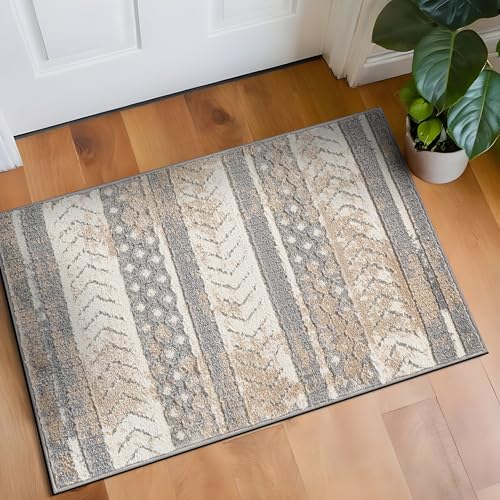 Rugshop Geometrischer Used-Look, für drinnen und draußen, 60 x 90 cm, Beige von Rugshop