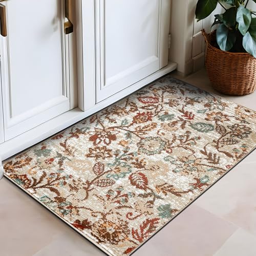 Rugshop Moderner Teppich mit Blumenmuster, für Wohnzimmer, Schlafzimmer oder Eingangsbereich, Beige, 60 x 90 cm, Beige von Rugshop