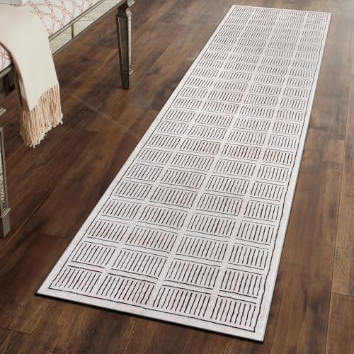 Rugshop Teppich, Bohemian-Stil, gestreift, waschbar, rutschfest, 60 x 30 cm, Elfenbeinfarben von Rugshop