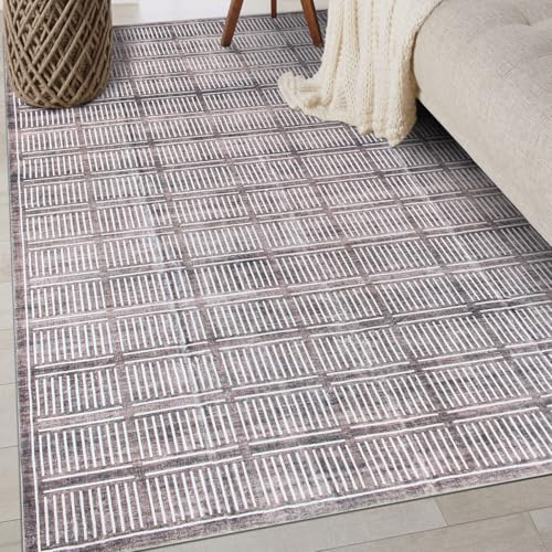 Rugshop Teppich, Bohemian-Stil, gestreift, waschbar, rutschfest, 91 x 150 cm, Braun von Rugshop