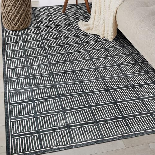 Rugshop Teppich, Bohemian-Stil, gestreift, waschbar, rutschfest, 91 x 150 cm, Schwarz von Rugshop