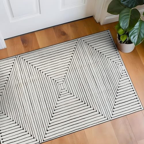Rugshop Teppich, Bohemian-Streifen, waschbar, rutschfest, 60 x 122 cm, Elfenbeinfarben von Rugshop
