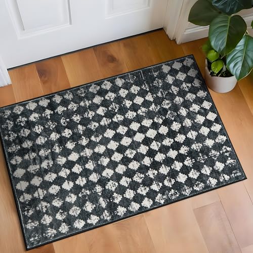 Rugshop Teppich, geometrisch, abgenutzt, abstrakt, waschbar, rutschfest, 60 x 90 cm, Schwarz von Rugshop