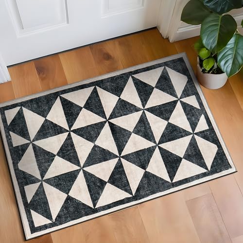 Rugshop Teppich, geometrisches Rautenmuster, waschbar, rutschfest, 60 x 90 cm, cremefarben von Rugshop