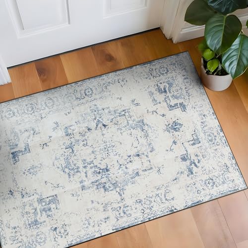 Rugshop Traditioneller Vintage-Teppich, waschbar, rutschfest, 60 x 122 cm, Blau von Rugshop