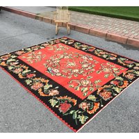 200x270 Rot Floraler Kelim, Roter Wohnzimmerteppich, Schlafzimmerteppich, 200x230 Gewebter Teppich R8755F98 von RugsofIstanbul