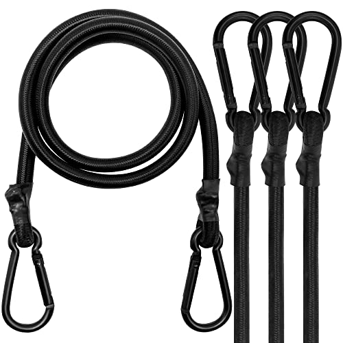 Spanngummi mit Karabiner, Expander mit Karabinerhaken 4er Set, 60cm Gepäckspanner schwarz, 100% Latex Gummispanner für Sonnensegel, Tarps, Garten, Fahrrad, Auto, Ladung von Rugtol