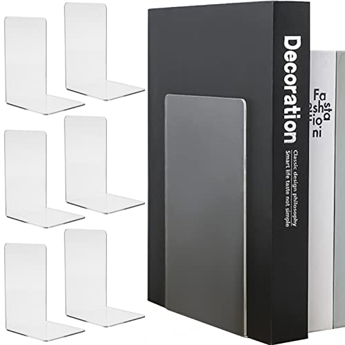 Buchstütze aus Acryl 6er Pack 18,5x12x12 cm |Bücherhalter Organzier für Büro und Zuhause Regal |Glasklares Acryl im stilvollen Design möbelschonend |21745 von Ruhhy