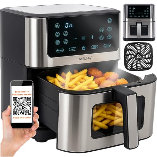 Heißluftfritteuse 8L XXL mit Antihaftbeschichtung – Frittieren ohne Öl – Air Fryer für Familie, gesundes Kochen mit Touchscreen & 10 Programmen – RUHHY von Ruhhy