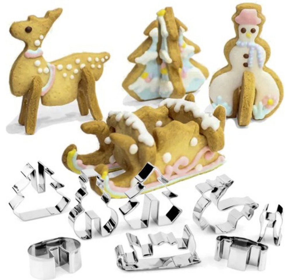 Ruhhy Ausstechform Plätzchenformen Weihnachten, Edelstahl, (Spar-Set, 8-St., langlebig praktisch), schnelle und große Menge gepresster Keks von Ruhhy