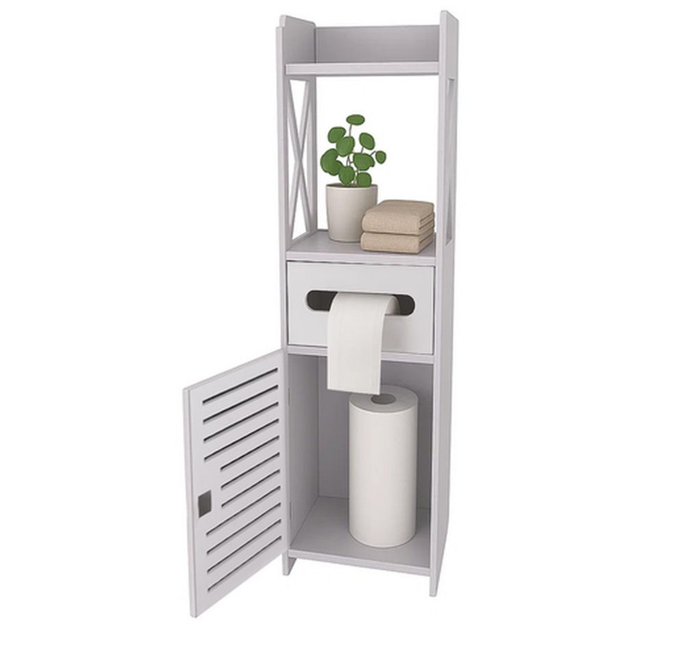 Ruhhy Beistellschrank Badezimmerschrank mit Toilettenpapierhalter (Spar-Set, freistehend) Badezimmerschrank mit Schloss und Schlüssel schützt Kosmetika von Ruhhy
