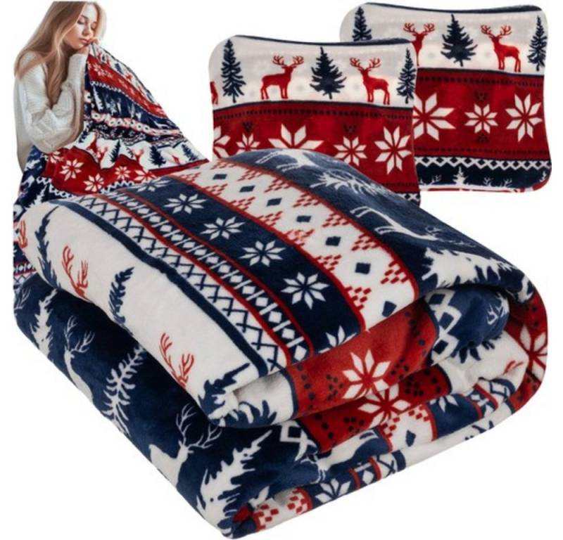 Ruhhy Bettdecke + Kopfkissen Kuscheldecke Kissenbezug 2 in 1, Bezug: Polyester, ideal zum Einkuscheln auf Sofa oder im Bett von Ruhhy