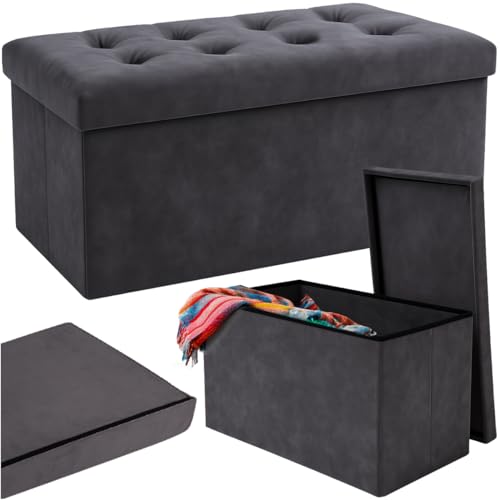 Ruhhy Faltbare Sitzbank mit Stauraum 76x38x38 cm – XXL Sitzpouf mit weichem Veloursbezug, wasserdicht und stabil – Aufbewahrungsbox Hocker für Wohnzimmer, Schlafzimmer, Flur – Grau – Marke von Ruhhy