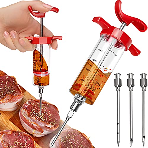 Ruhhy Fleischspritze-Set Marinadenspritze zum Pökeln 3 Fleischnadeln BBQ Smoker 50ml Rinderbraten Schweinebraten Schweinshaxen Stecks 23055 von Ruhhy