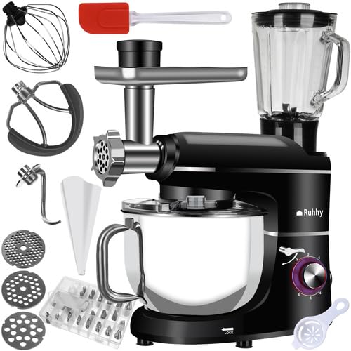 Ruhhy Küchenmaschine Edelstahlschüssel 6,2 l, 2200 W - 6 Geschwindigkeitsstufen + Pulsfunktion Küchengeräte für Kuchen und Brot mit Backzubehör für Hobby- & Profiköche von Ruhhy