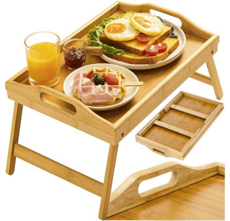 Ruhhy Laptoptisch Klappbarer Bambus-Frühstückstisch (Spar-Set, 1-St., 1 Tisch mit Füßen), Frühstück im Bett mit Laptop-Funktion von Ruhhy