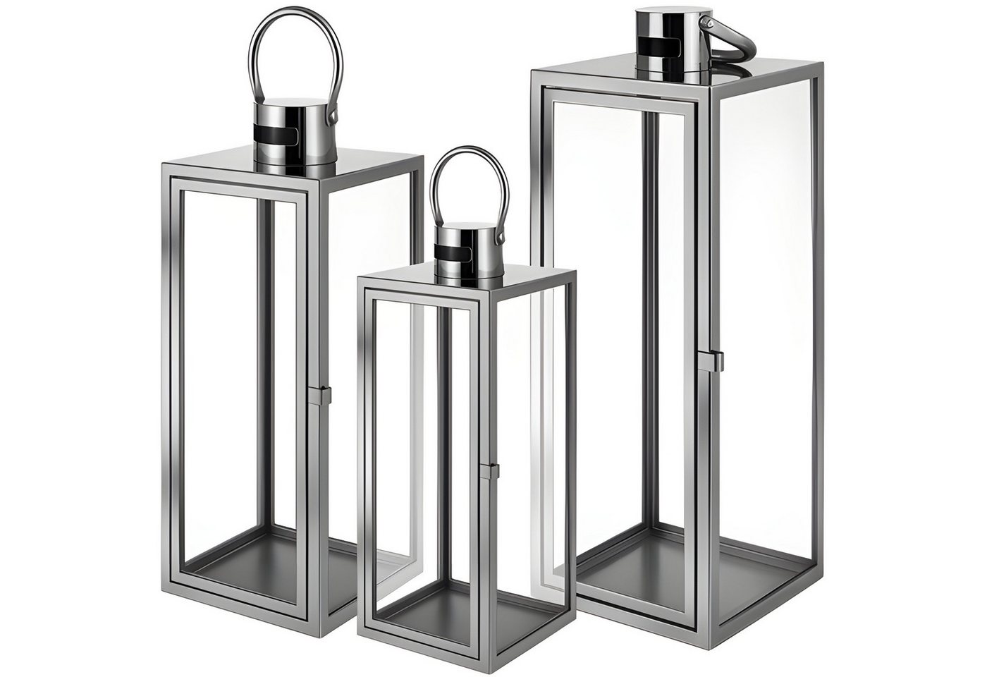Ruhhy Laterne Laternen Set XXL 63/49/38cm Edelstahl Gartenlaternen Glas Silber (3-St., 3er Set), mit Henkel von Ruhhy