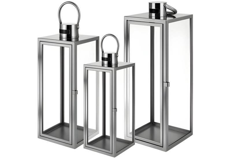 Ruhhy Laterne Laternen Set XXL 63/49/38cm Edelstahl Gartenlaternen Glas Silber (3-St., 3er Set), mit Henkel von Ruhhy