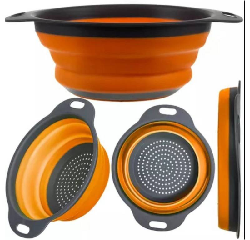 Ruhhy Nudelsieb Silikonsieb Küchensieb flexiblem Silikon, Silikon, (grau orange, 1-St., faltbares Sieb), Spülmaschinenfestes von Ruhhy