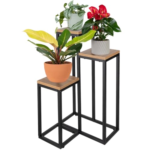 Ruhhy Pflanzenständer 3-stöckiges Metall Loft bis zu 15 kg pro Boden - Stabiler Moderner Blumenhocker Höhe 67 cm für Wohnzimmer, Balkon, Garten oder Flur - Blumenständer im Industrie-Stil 25626 von Ruhhy