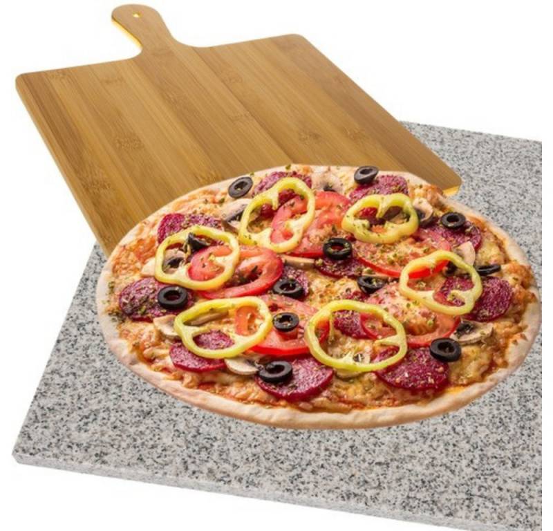 Ruhhy Pizzastein 2-in-1 Pizzabrett Ofenschaufel, Granit, (Spar-Set, 2-St., praktisch hochwertig), Anti-Rutsch-Aufkleber von Ruhhy