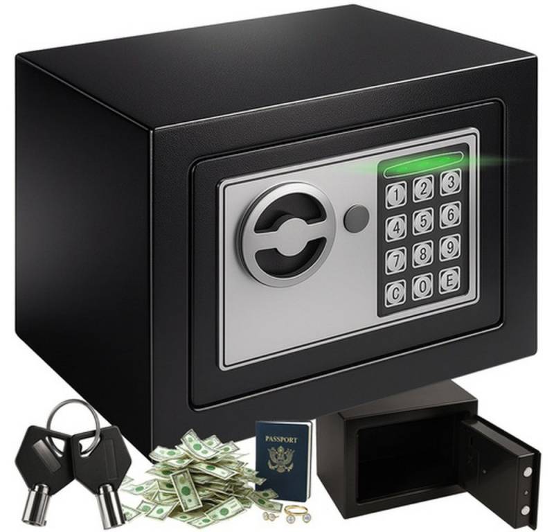 Ruhhy Tresor Heimtresor Kombinationssafe (Spar-Set, aufbewahren), Bei leerer Batterie oder Notfall jederzeit per Schlüssel zu öffnen von Ruhhy