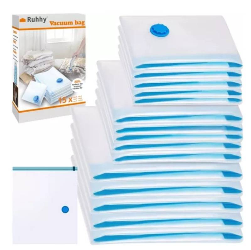 Ruhhy Vakuumierbeutel 15er Set Vakuumbeutel Vakuum Beutel Aufbewahrungsbeutel Kleiderbeutel, Zubehör für Staubsauger, Effizientes Platzsparen, robuste Materialien, wiederverwendbare Beutel von Ruhhy