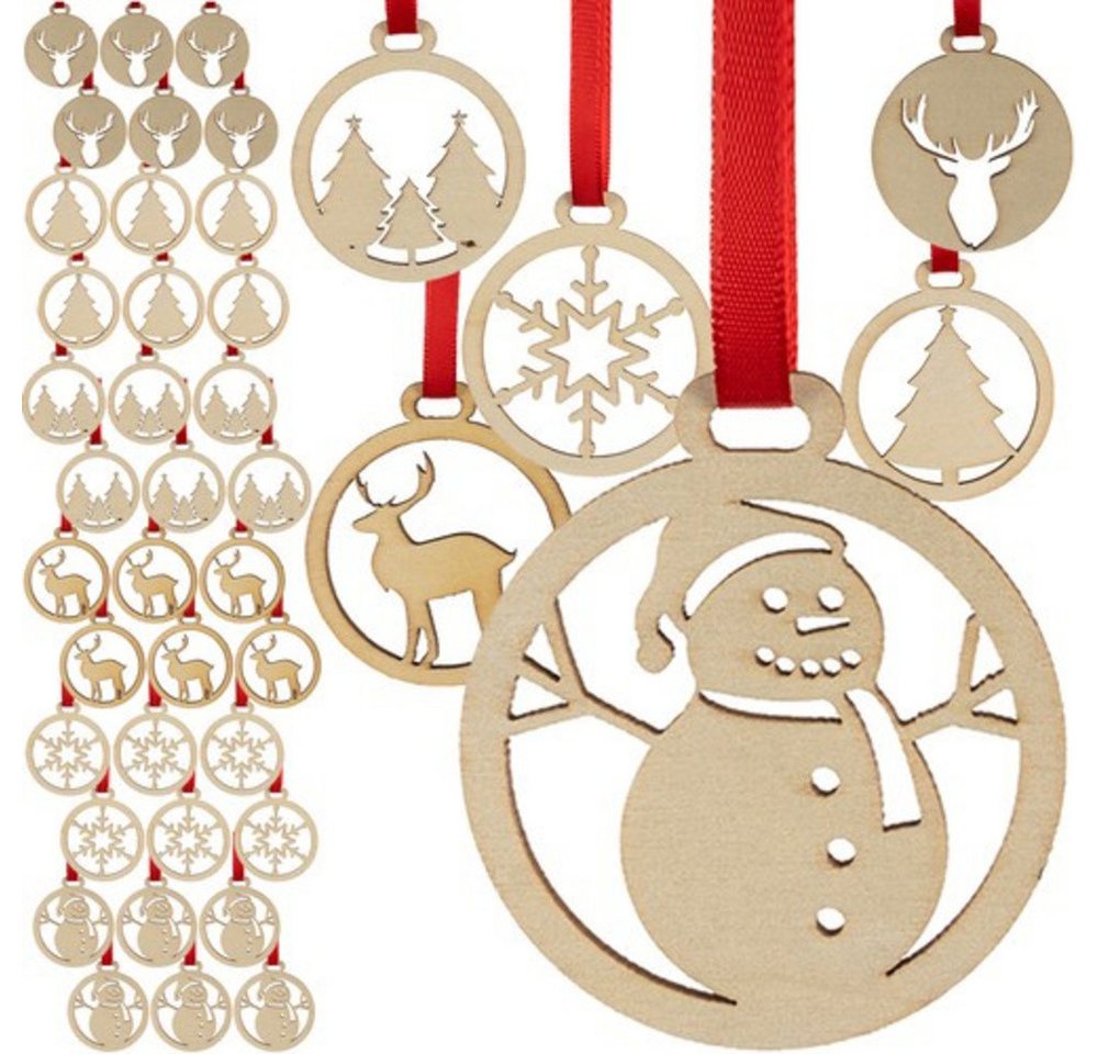 Ruhhy Weihnachtsbaumkugel Weihnachtsschmuck Holzkugeln Deko, Enthält 36 Kugeln mit 6 Motiven sowie Schnüre und Bänder Ruhhy Weihnachtsbaumkugel Weihnachtsschmuck Holzkugeln Deko, Enthält 36 Kugeln mit 6 Motiven sowie Schnüre und Bänder von Ruhhy