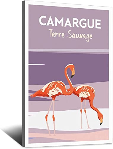 Druck auf Leinwand 60x80cm No Frame Camargue Flamingos Frankreich Vintage Reise Poster Leinwand Kunst Wand Home Room Decor Poster Bild Geschenk von RuiChuangKeJi