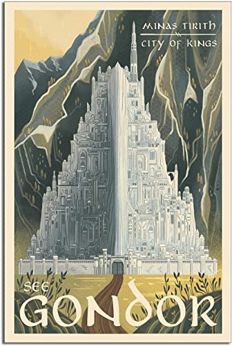 Home Artwork 50 x 70 cm, rahmenlos, Gondor, Mittelerde, Tolkien, Vintage-Reiseposter, Leinwand, Kunst, Wanddekoration von RuiChuangKeJi