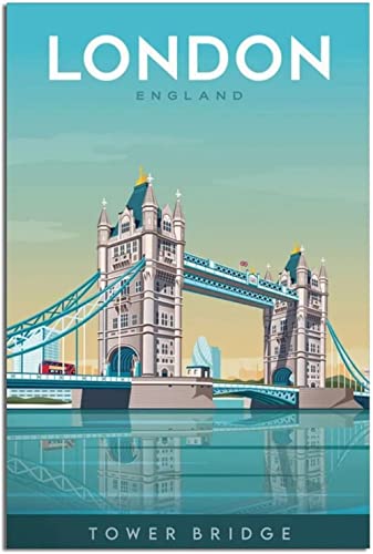 Leinwandbild, 50 x 70 cm, rahmenlos, London, Großbritannien, Retro-Reiseposter, Tower Bridge, Leinwand, Wandkunst, Gemälde, Poster, Kunstwerk, Heimdekoration von RuiChuangKeJi