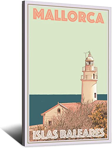 Leinwandbild 50x70cm rahmenlos Mallorca Balearen Vintage Reiseposter Leuchtturm Leinwand Wandbild Posterdruck Dekor von RuiChuangKeJi