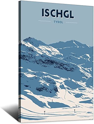Leinwandbild 60 x 80 cm rahmenlos Tiroler Ischgl Vintage Reiseposter Bergspitze Skianlagen Leinwand Wandkunst Gemälde Poster Home Decor Artwork von RuiChuangKeJi