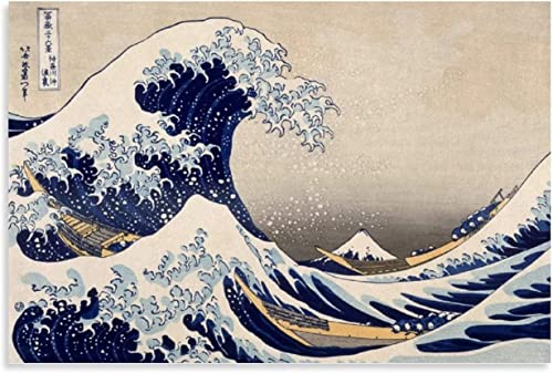 Poster Artwork 50x70cm Rahmenlos Katsushika Hokusai - Die große Welle vor Kanagawa 1831er (handgemalter Holzschnitt) Raummalerei Dekoration von RuiChuangKeJi