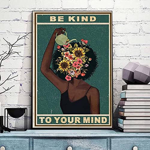 RuiChuangKeJi Art Poster 70 x 90 cm Rahmenlos Vintage Black Girl Mental Health Poster Psychology Be Kind to You Positive Art Print African Women Home Decor von RuiChuangKeJi