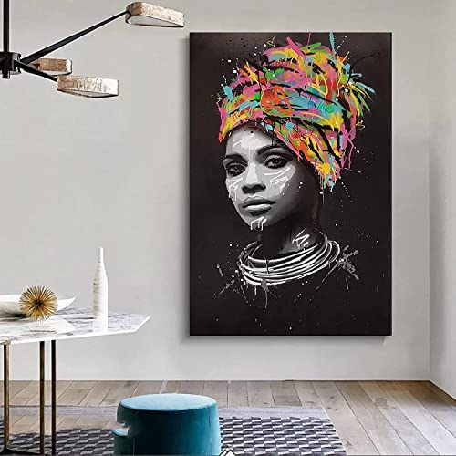 RuiChuangKeJi Home Artwork 40 x 60 cm Rahmenlos Graffiti African Girl Poster Leinwand Kunstdruck Farbe African Woman Portrait Kunst Malerei Wandbild Home Room Decor von RuiChuangKeJi