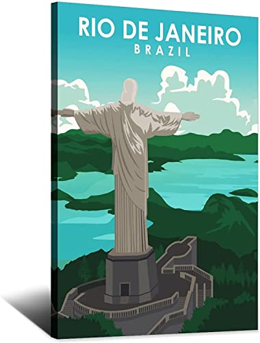 RuiChuangKeJi Leinwandbild 50 x 70 cm, Rahmenlos, Vintage, Brasilien, Rio de Janeiro, Reiseposter, Statue, Dekoration, Poster, modernes Schlafzimmer, Wanddekoration von RuiChuangKeJi