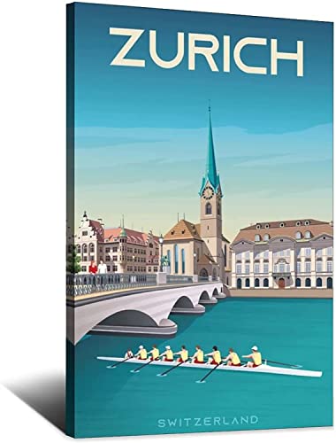 RuiChuangKeJi Leinwandbild 50 x 70 cm Rahmenlos Zürich Schweiz Vintage Reiseposter Kathedrale Notre Dame Zürich Artwork Home Decor von RuiChuangKeJi