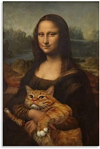 RuiChuangKeJi Poster Bild 50x70cm Kein Rahmen Mona Lisa mit Katze Poster Dekorative Malerei Leinwand Wandkunst Wohnzimmer Poster Schlafzimmer Malerei von RuiChuangKeJi