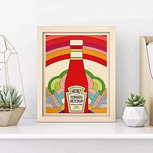 RuiChuangKeJi Wandbild, 70 x 90 cm, rahmenloser Ketchup-Wand-Kunstdruck, klassisches Vintage-Poster, Küchenwandkunst, psychedelische Würze, Tomate, Vintage-Bild von RuiChuangKeJi