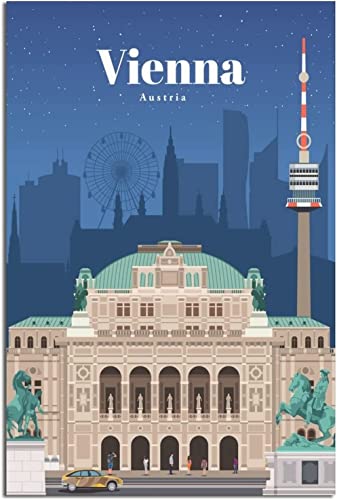 RuiChuangKeJi Wandbild 50x70cm Rahmenlos Wien Österreich Vintage Reiseposter Nachtsterne Leinwand Wandbild Posterdruck Dekorieren Büro Schlafzimmer von RuiChuangKeJi